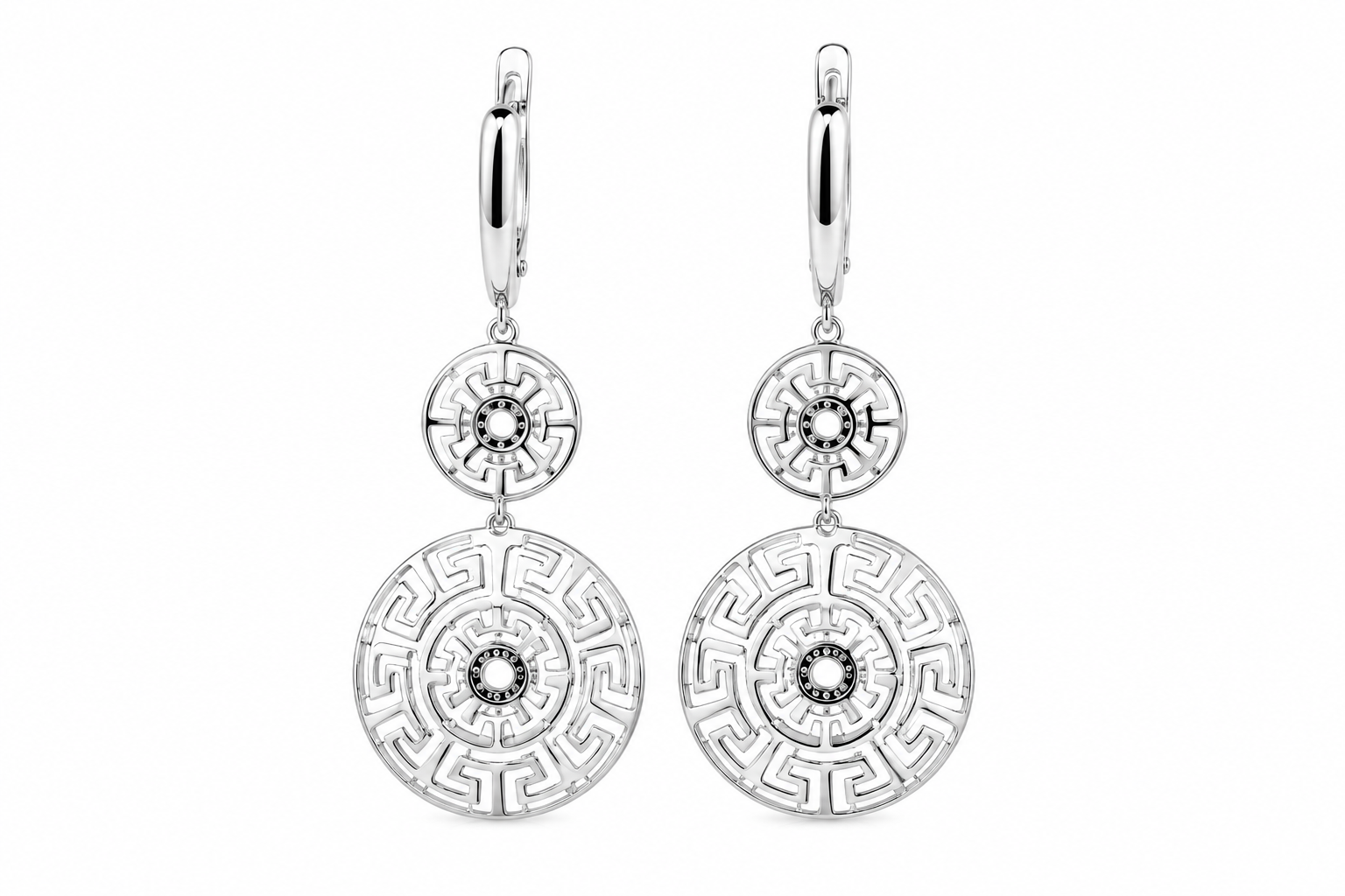 Rhodium Greek Key drop earrings