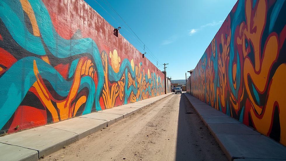 Eye-level view of colorful mural on a Khayelitsha street wall