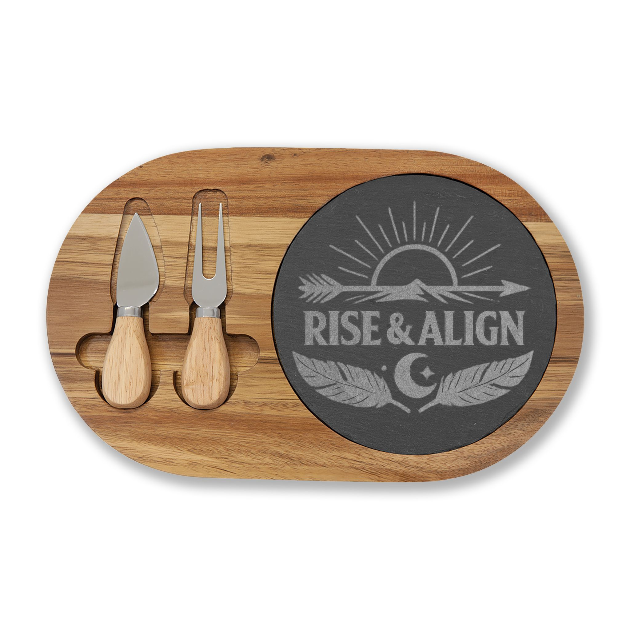 Rise & Align – Engraved Bamboo Charcuterie Board with Slate
