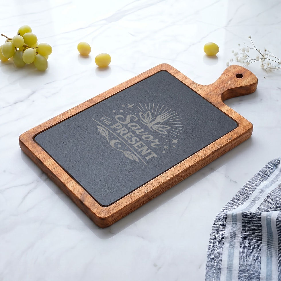 Thumbnail: Savor the Present – Engraved Bamboo Charcuterie Board with Slate