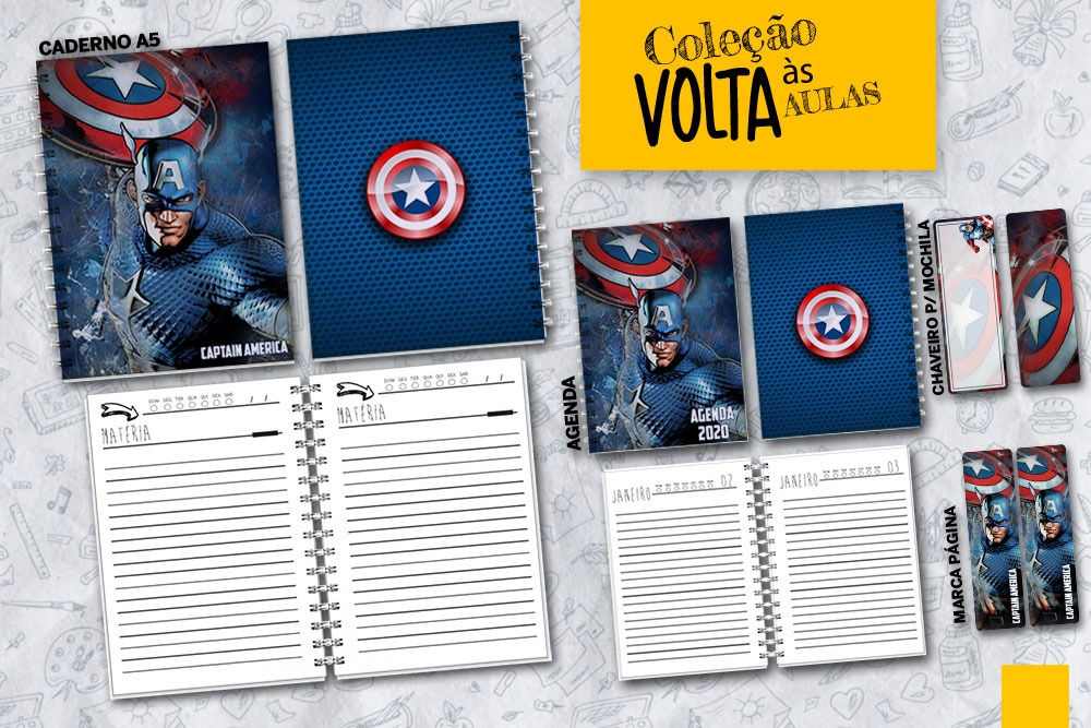 476 - Capitão América -  Escolar Volta às Aulas Etiquetas