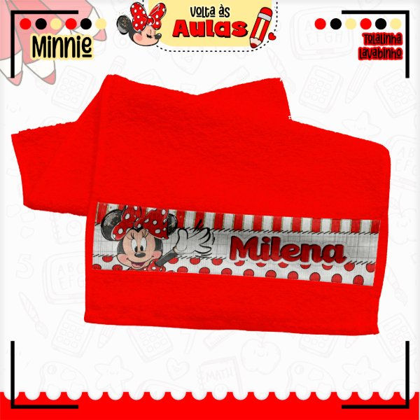 Miniatura: 556 - Minnie - Caneca Escolar Volta às Aulas Etiquetas Toalhinha Squeeze