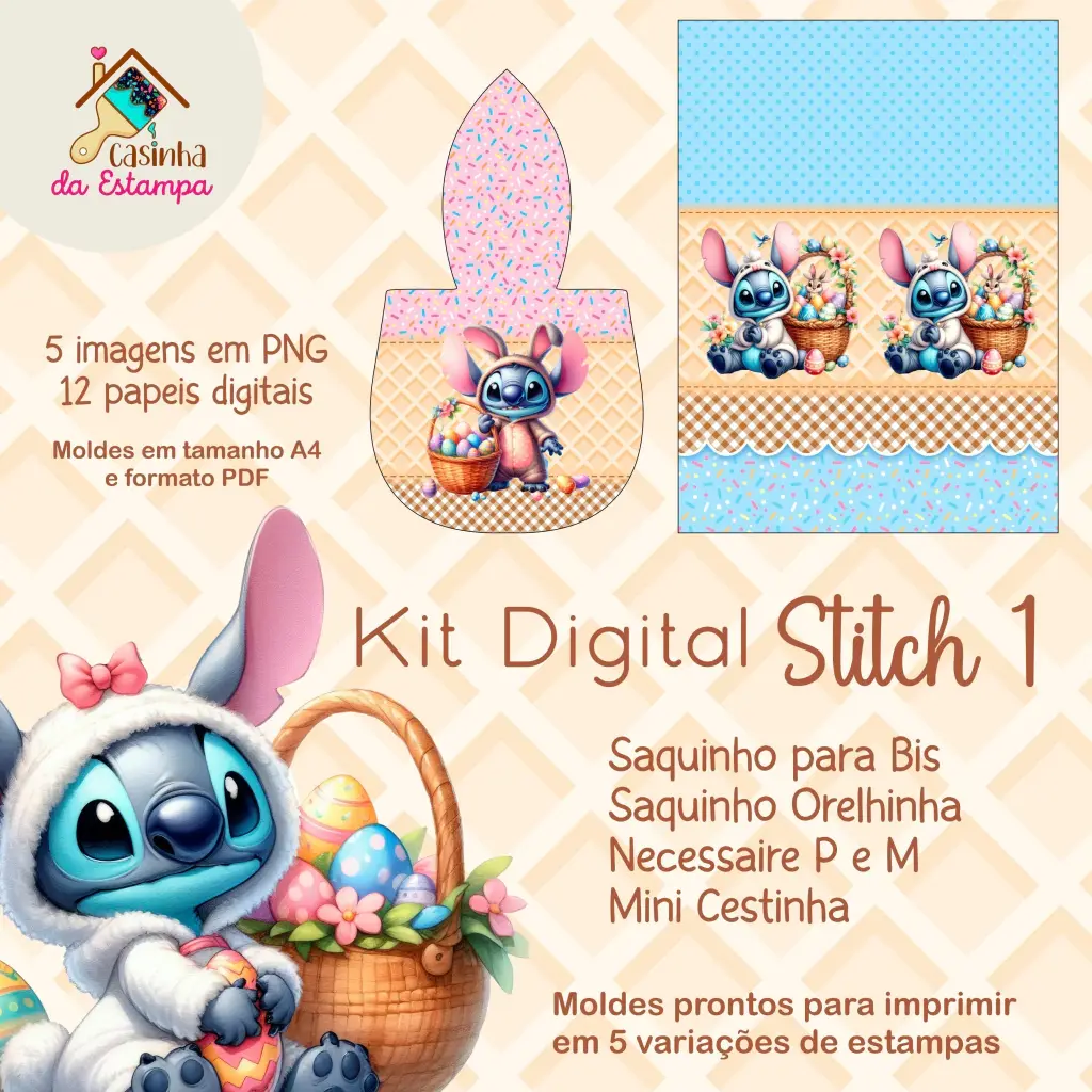 Stitch - Sublimação - Páscoa - Costura Criativa - 01