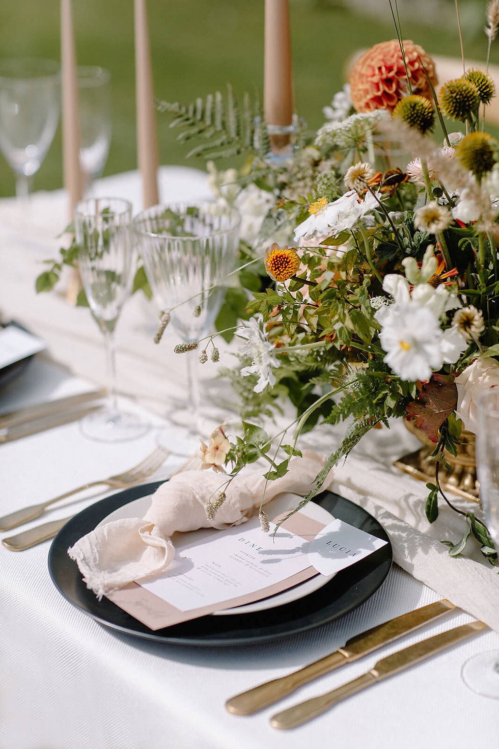 Eco- friendly wedding stationery styled on table
