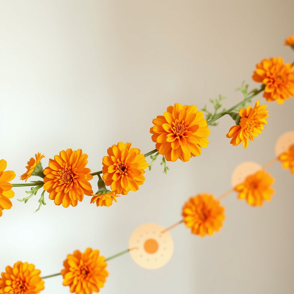 Marigold garland with perforated paper.