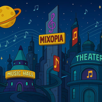 Mixopia Theater and Music Hall nighttime scene
