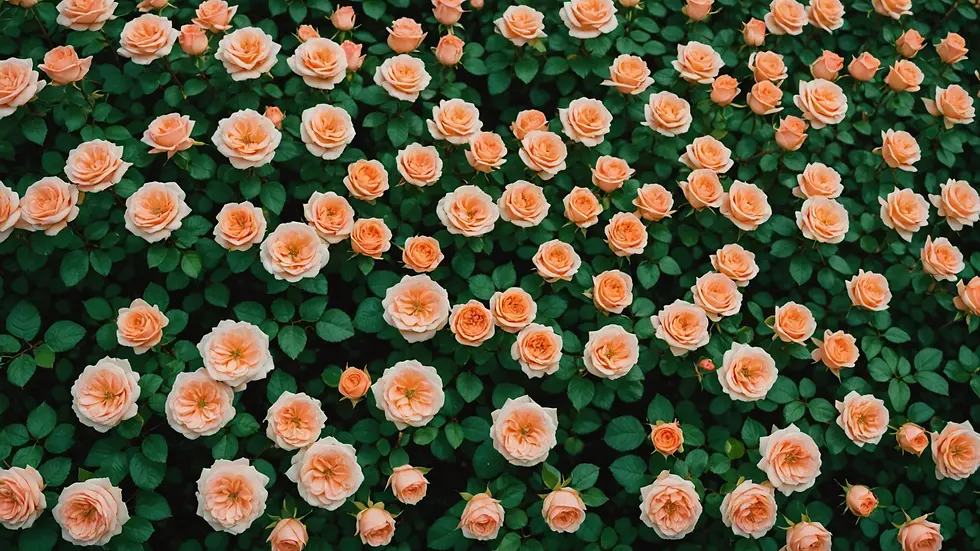 High angle view of a garden filled with blooming roses