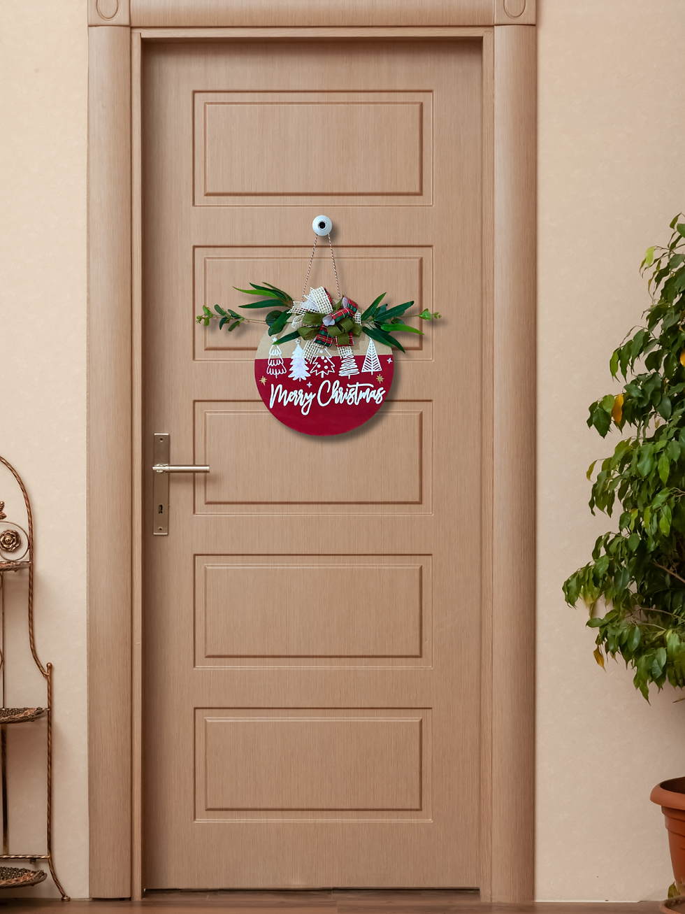 Küçük resim: Yılbaşı Christmas Temalı  Kırmızı Ağaçlı El Yapımı Kapı Süsü 