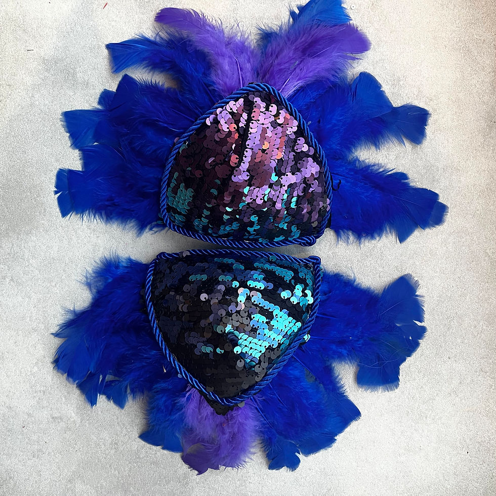 Miniatura: Ombreiras Penas azuis com lantejoulas azuis e pretas