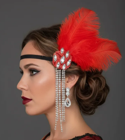 Acessórios Cabaré-Melindrosa com plumas vermelhas