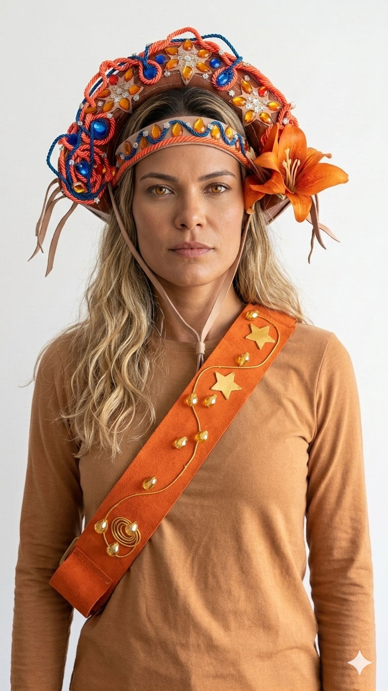Cinto de camurça ajustável estilo Maria Bonita, ideal para compor looks temáticos."