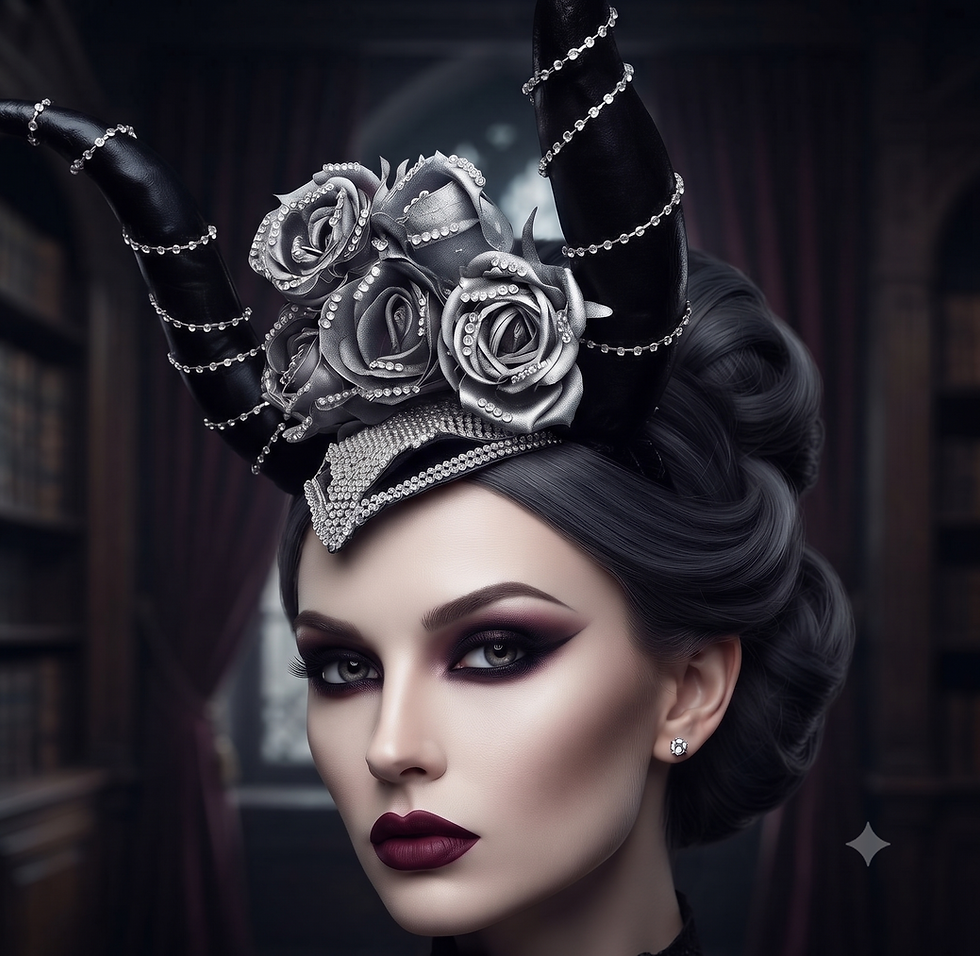 Miniatura: Tiara Malévola com detalhes de Flores em Prata e Brilhos.