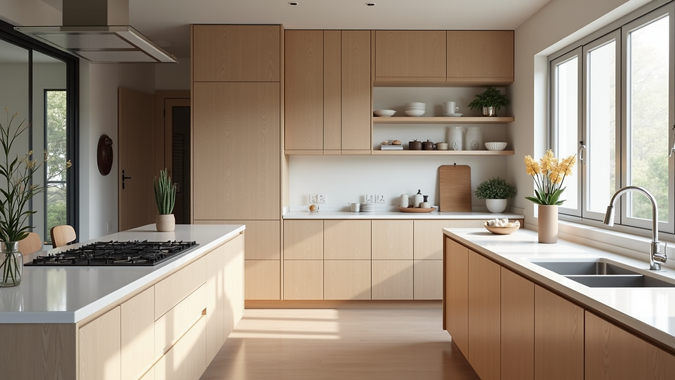Eye-level view of a modern kitchen renovation with natural light