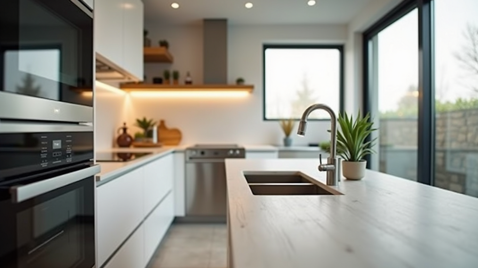 Eye-level view of a beautifully renovated kitchen with modern appliances