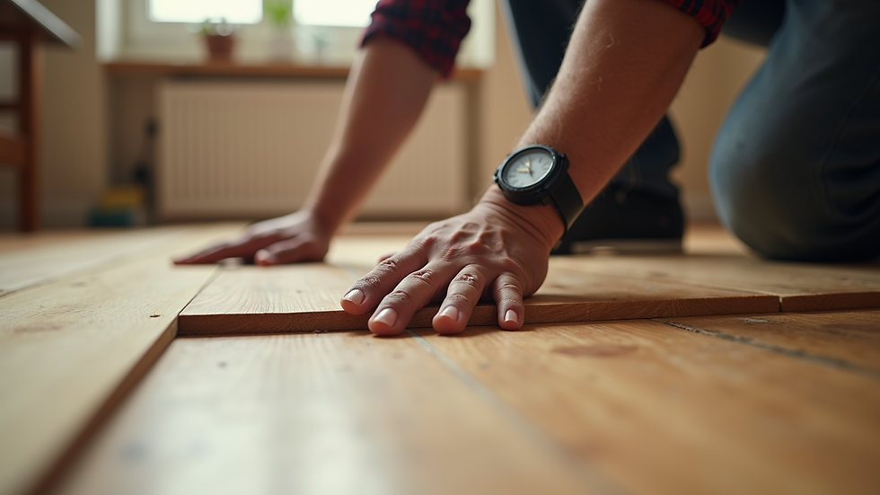 Close-up view of a craftsman installing hardwood flooring