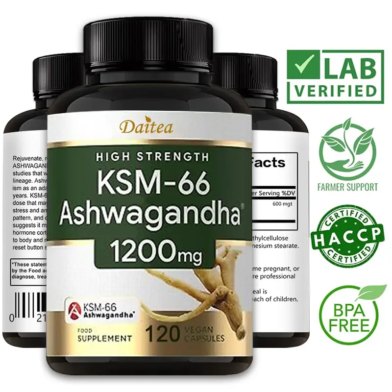 KSM-66 Ashwagandha Extract Capsules 1200mg, Helps w/Stress, Mood, Sleep.