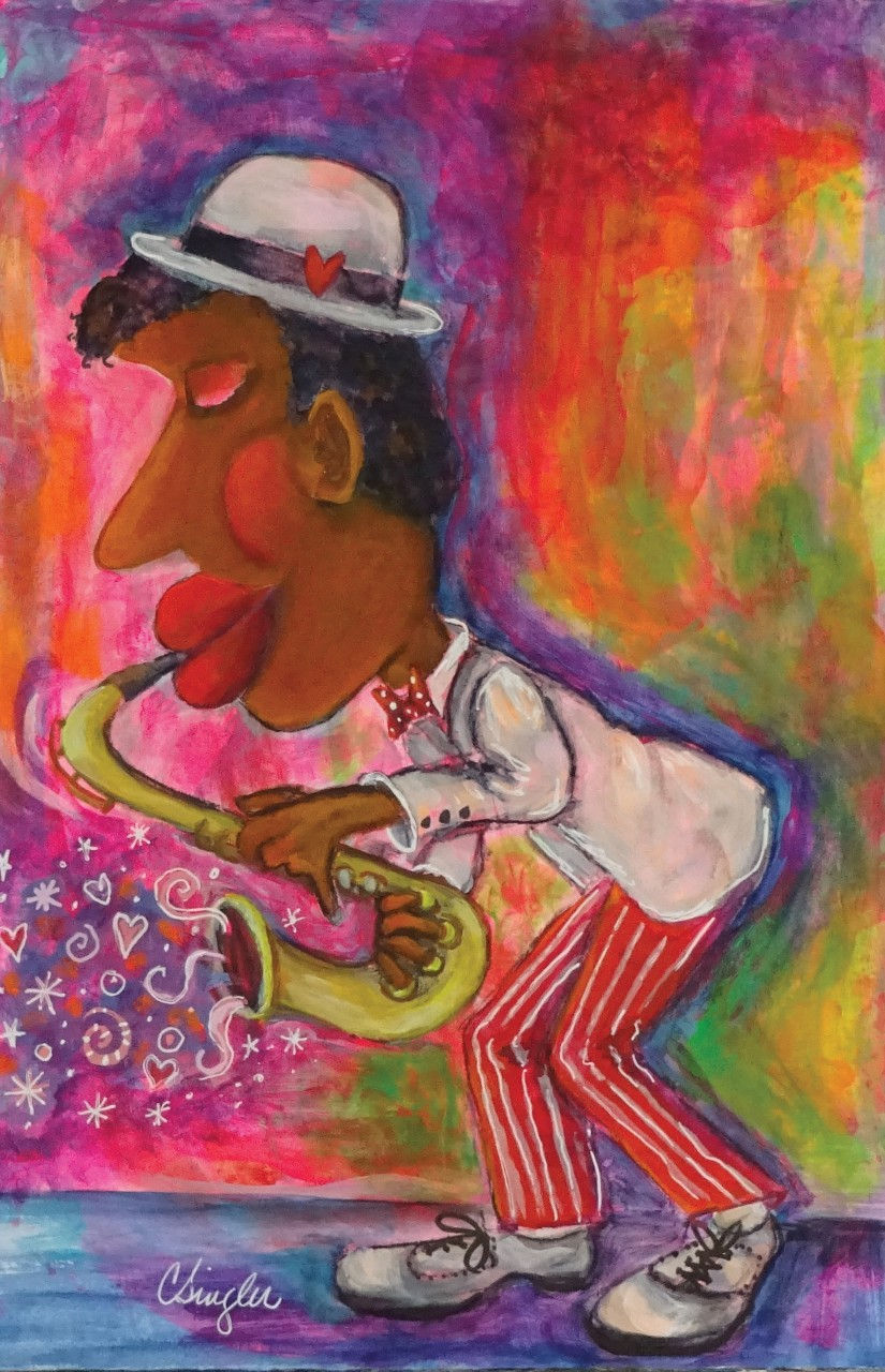 Mok up Un p’tit air de Jazz - Caroline Singler artiste peintre