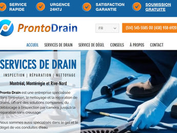 ProntoDrain service de drain - site web wix réalisé par OCM SYSTEME et Wix Québec