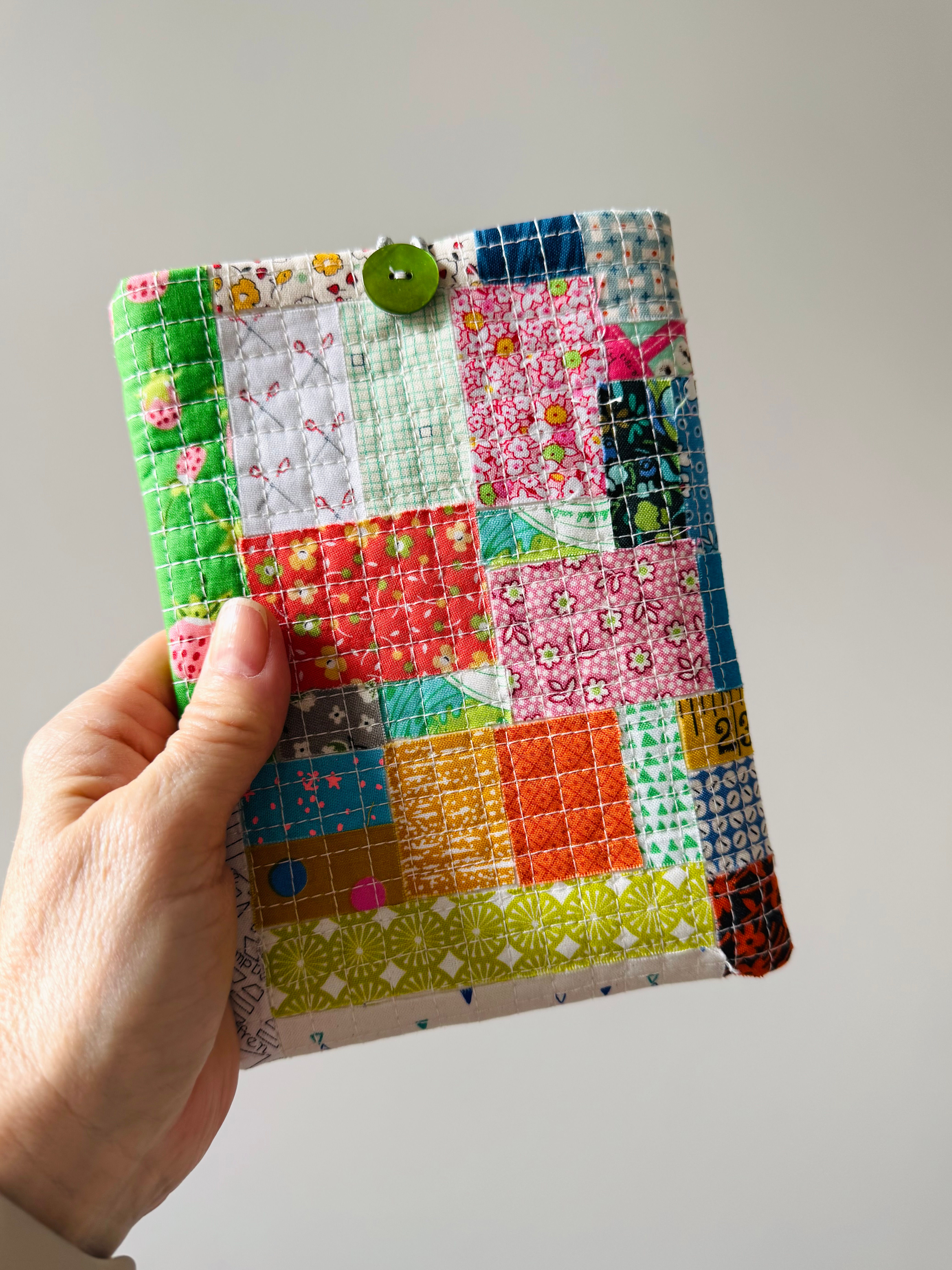 Kindle Pouch Sewing Pattern: Scrappy Patchwork Raw-Edge Quilted PDF Tutorial
