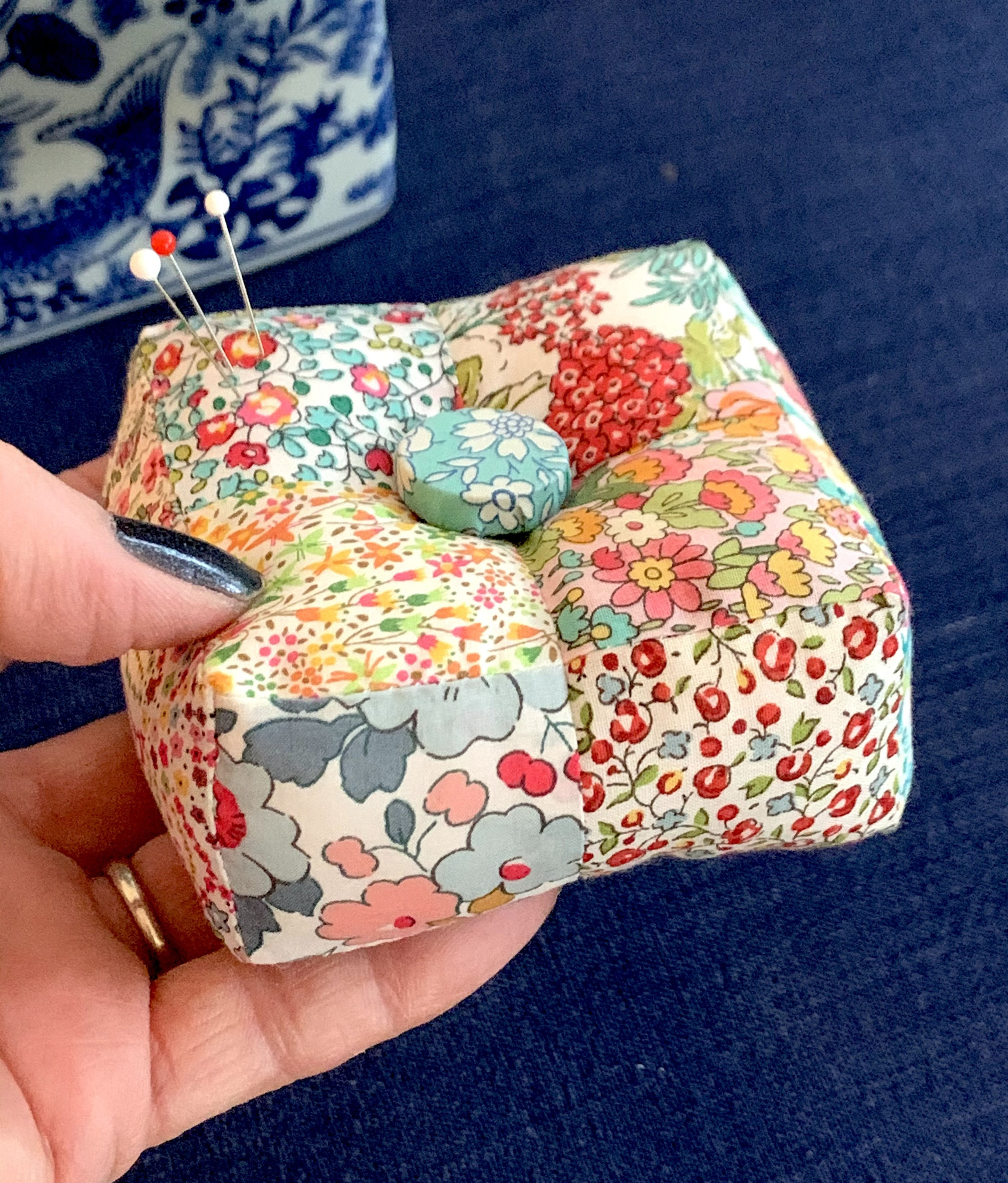 Liberty London Fabric Pin Cushion Sewing Pattern: Ditsy Floral Patchwork Design (PDF Download)