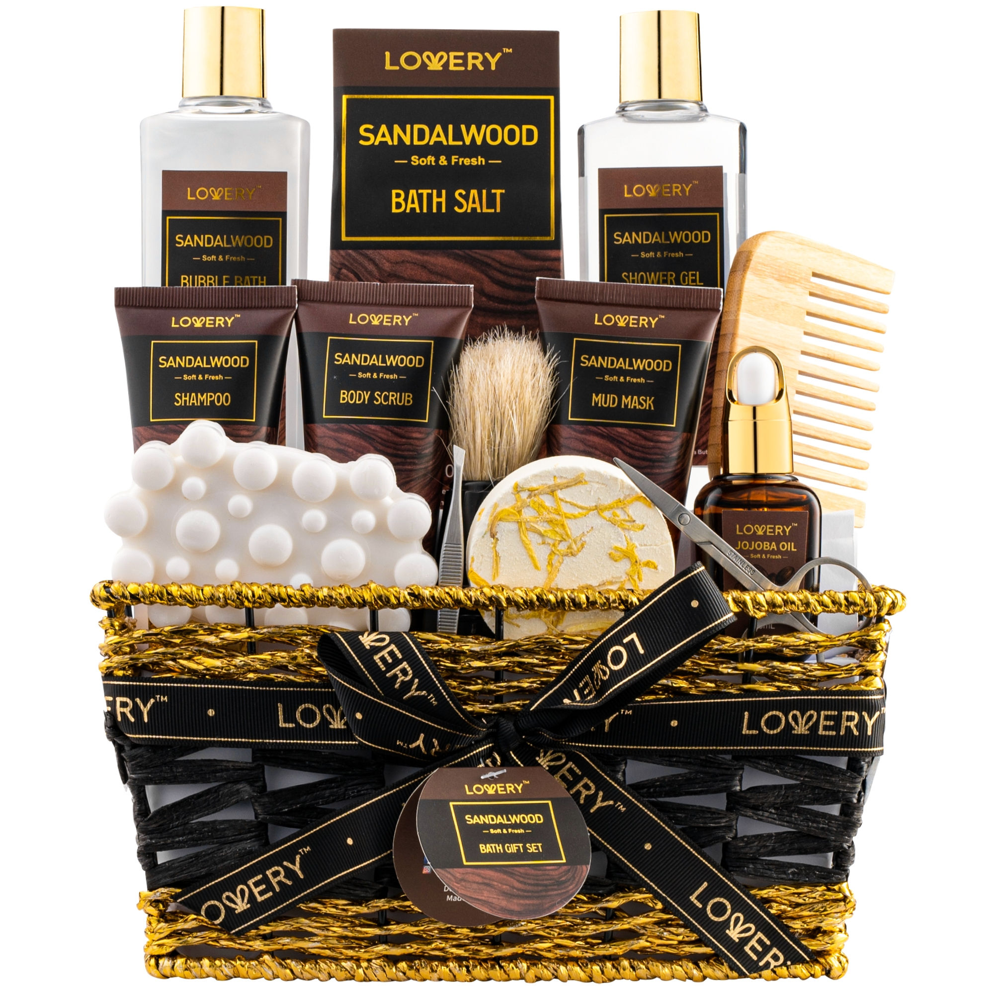 Mens Gift Set - 14Pc Sandalwood Bath Set, Beard Grooming Kit