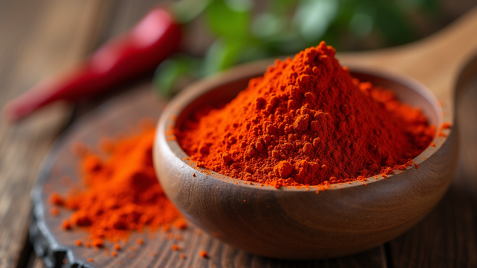Close-up view of a bowl filled with bright red Hungarian paprika powder