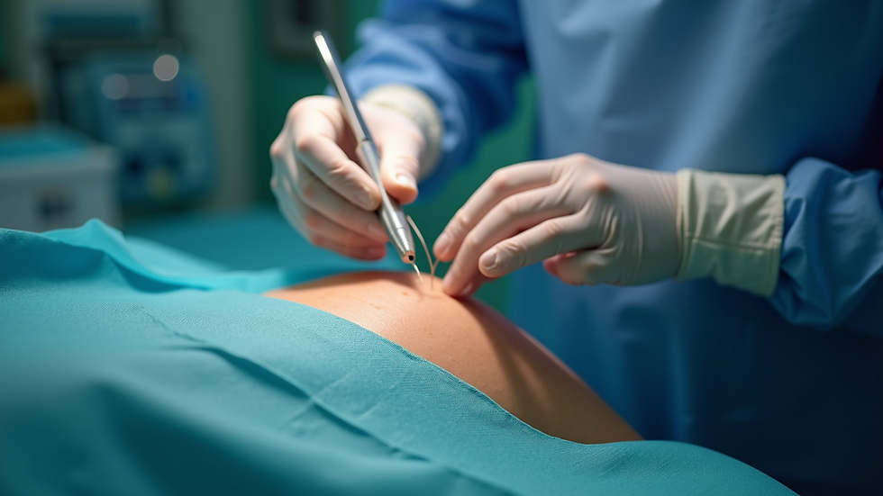 Close-up view of a dermatologic surgical procedure in a clinical setting