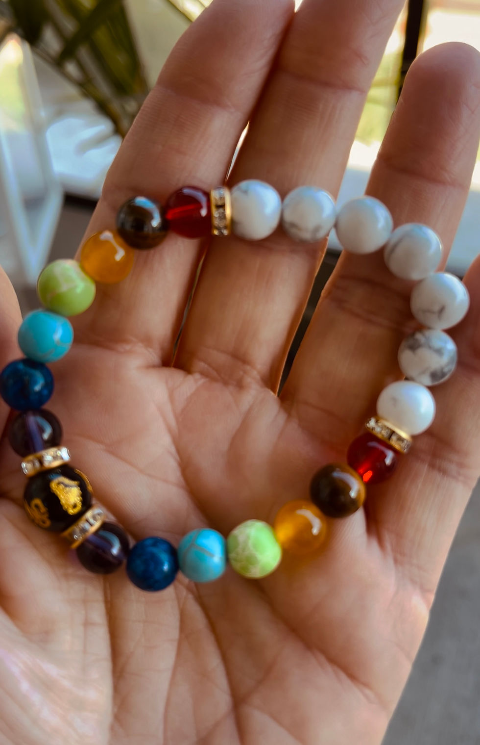 Thumbnail: 7 Chakra beaded bracelet with natural crystal