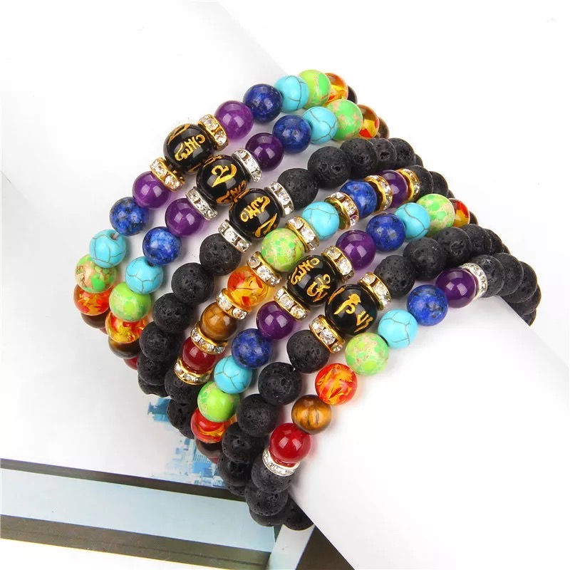 Thumbnail: 7 Chakra beaded bracelet with natural crystal