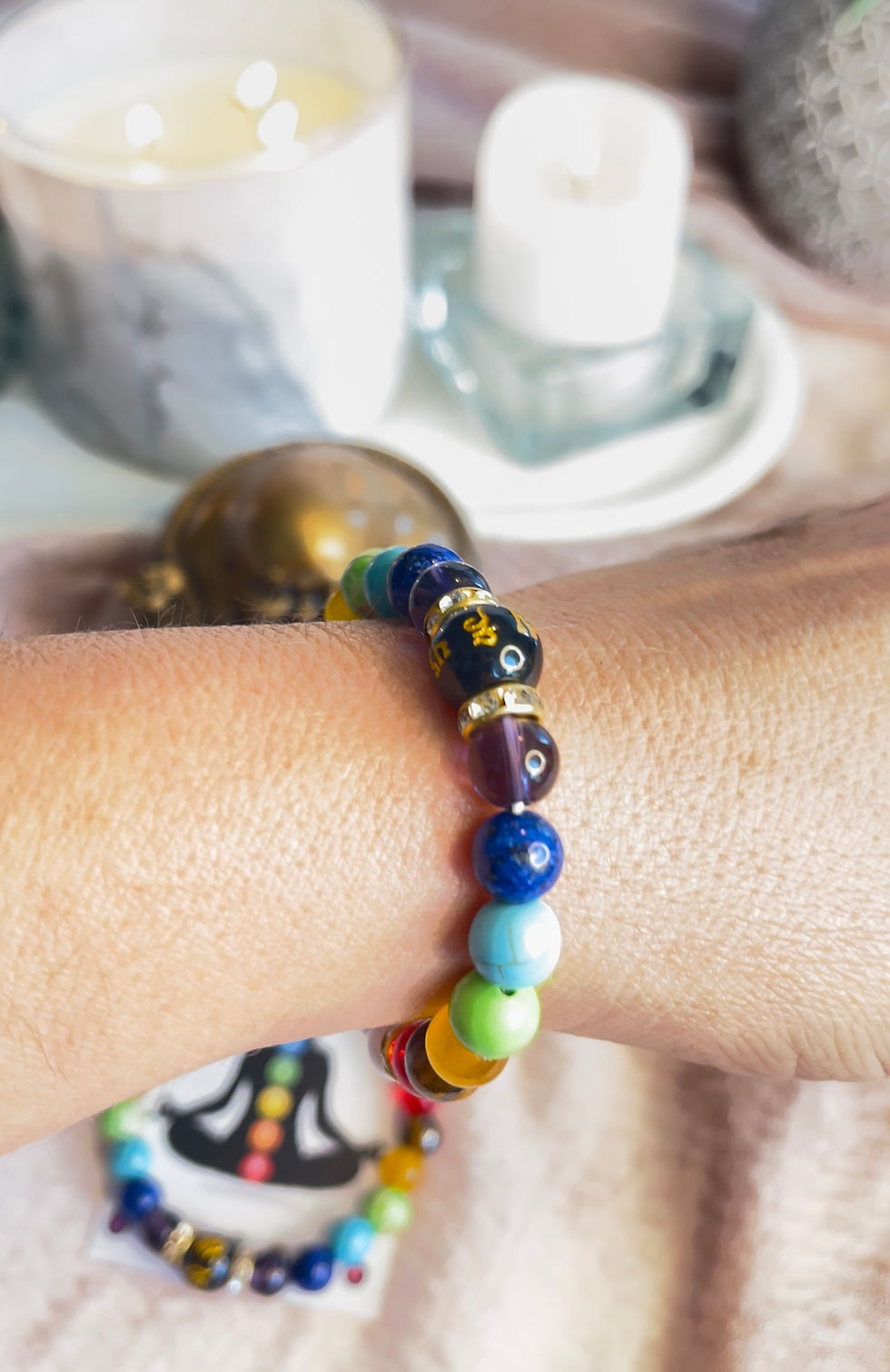 Thumbnail: 7 Chakra beaded bracelet with natural crystal