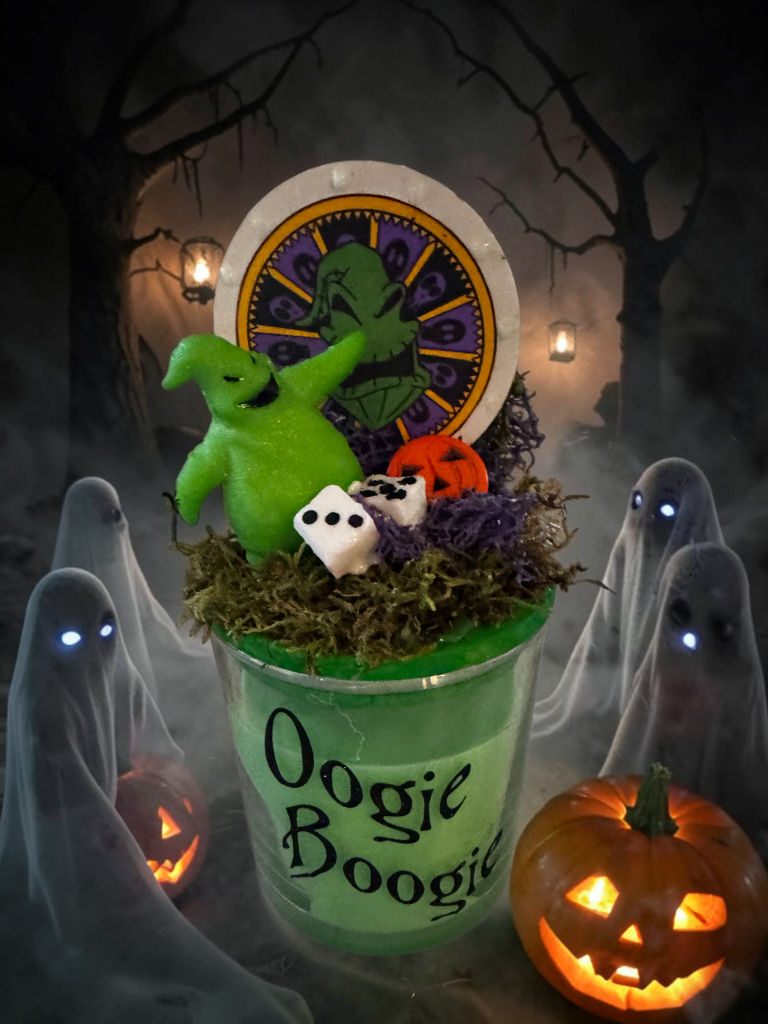 OOGIE BOOGIE inspired 14 oz candle and custom topper