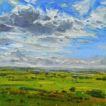 A small oil painting of the British countryside