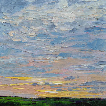 A small oil painting of a view of the British countryside