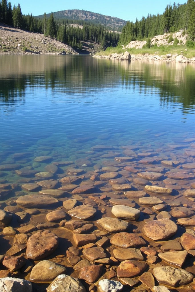 Clear water lake with rocky bottom