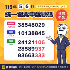 最新!發票開獎|115年5、6月中獎號碼出爐!