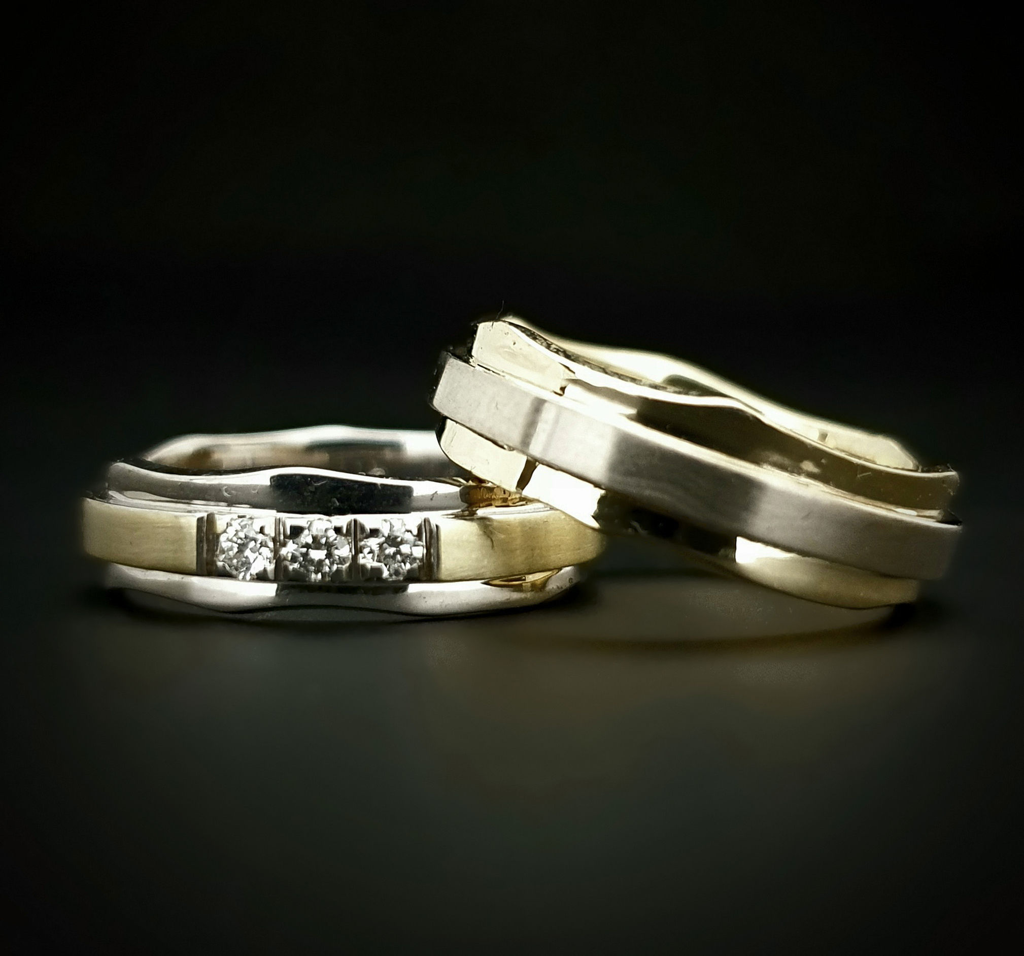 Þykkir 14k gull og hvítagullshringar