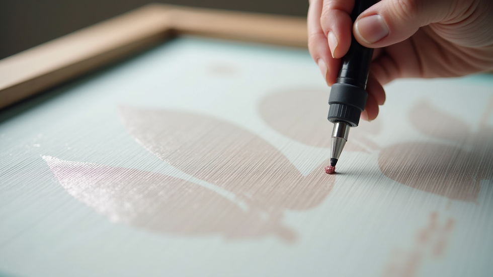Close-up view of a screen printing mesh with ink being applied