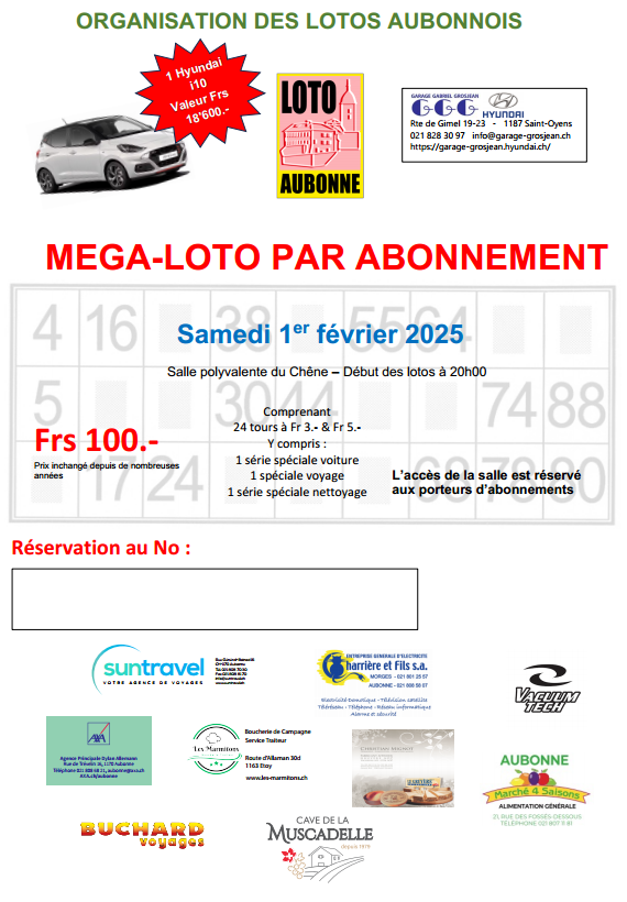 Organisation des lotos d'Aubonne - 24 Tours