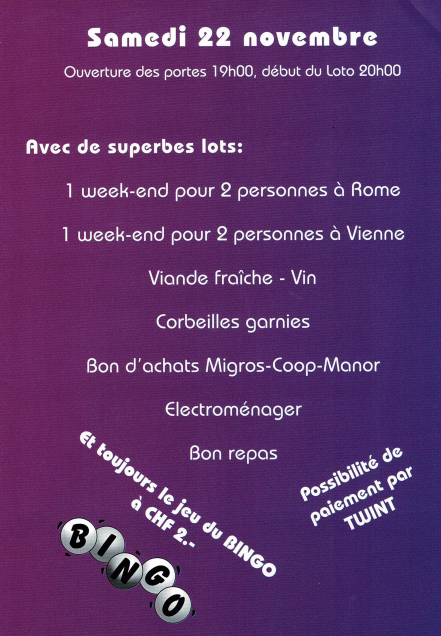 🎉 LOTO à St-Prex – Groupement des sociétés des Lotos de St-Prex (24 séries)