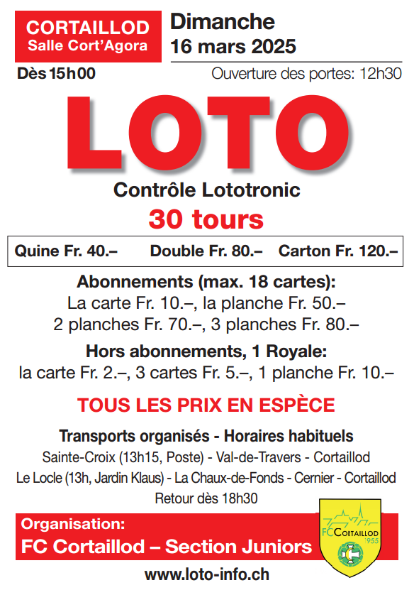 Fanfare Boudry-Cortaillod - 30 tours + 1 Royale - Prix en cash