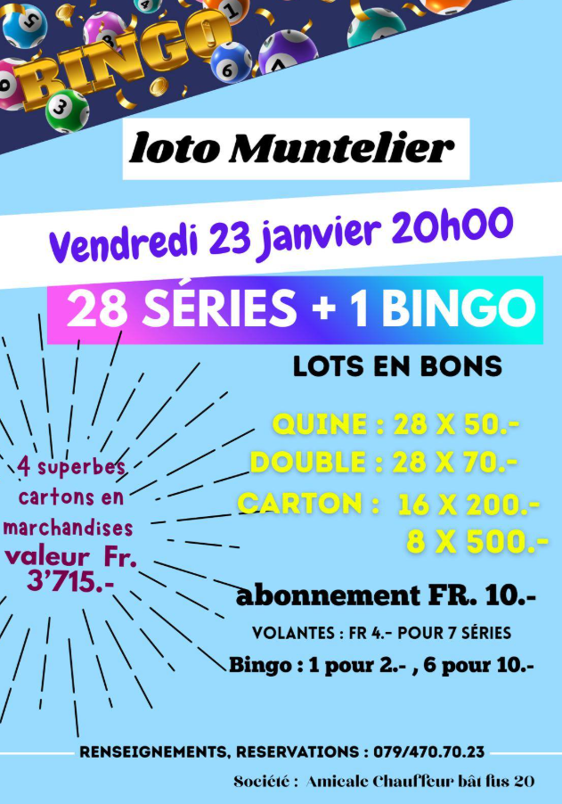 🚚 Super loto à Muntelier – Amicale Chauffeur Bat Fus 20 🎉
