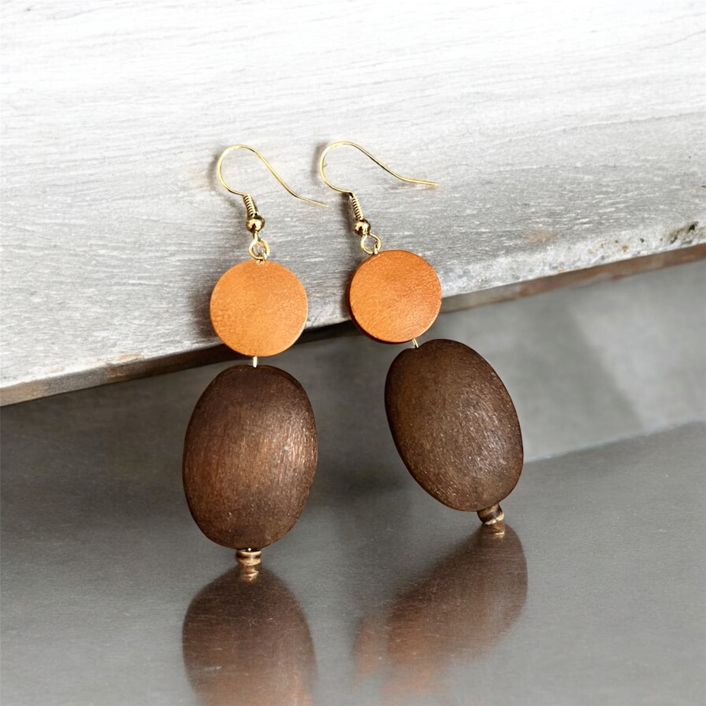 Beautiful Naturalistic Brown  Wood Earrings 