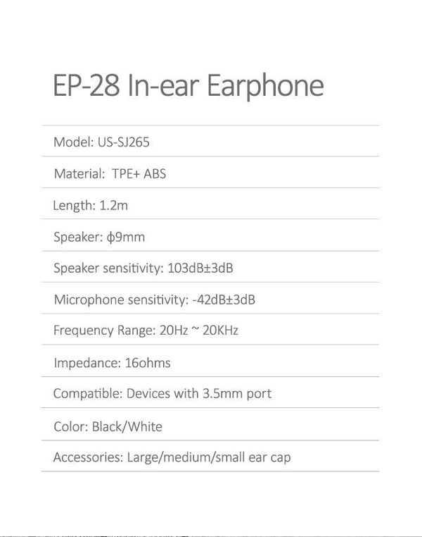 Thumbnail: USAMS EP-28 3.5mm Jack In-ear Earphone 1.2m Black