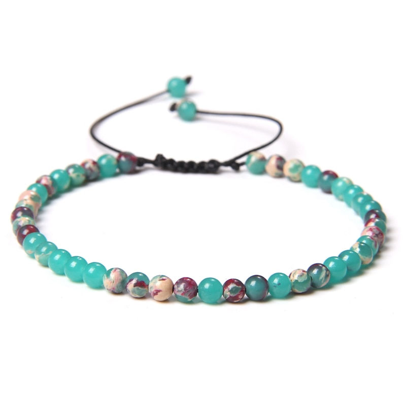 Thumbnail: Adjustable 4MM Stone Beads Bracelet Natural Agates Bangles Onyx Lapis Lazuli