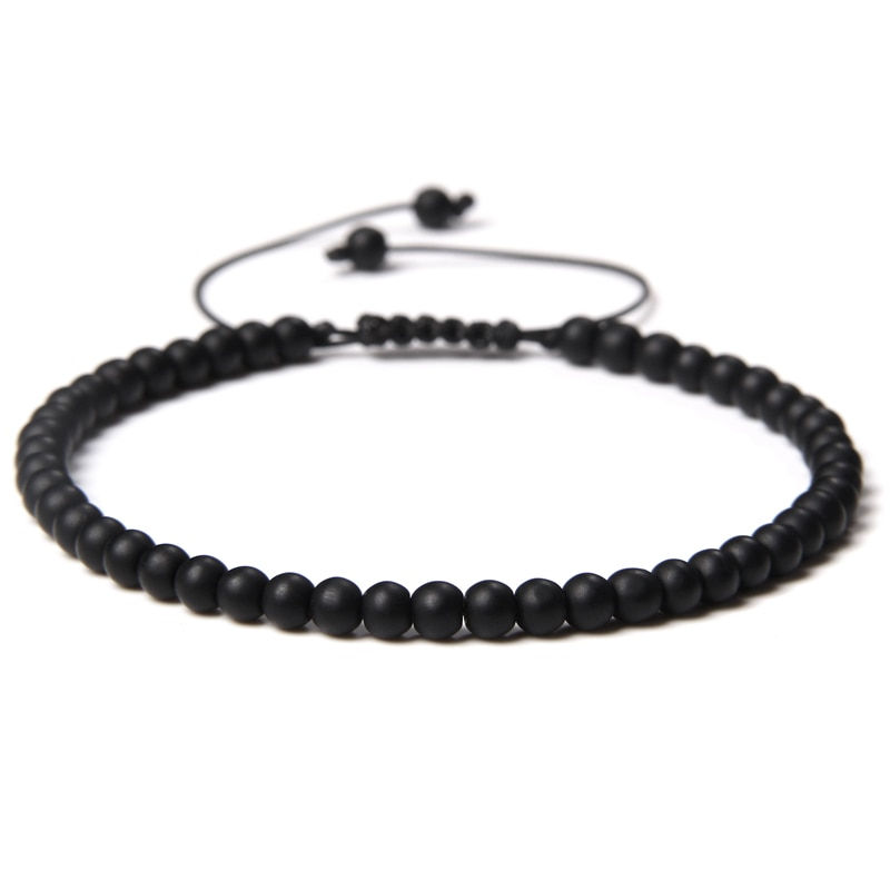 Thumbnail: Adjustable 4MM Stone Beads Bracelet Natural Agates Bangles Onyx Lapis Lazuli