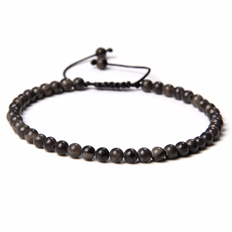 Thumbnail: Adjustable 4MM Stone Beads Bracelet Natural Agates Bangles Onyx Lapis Lazuli