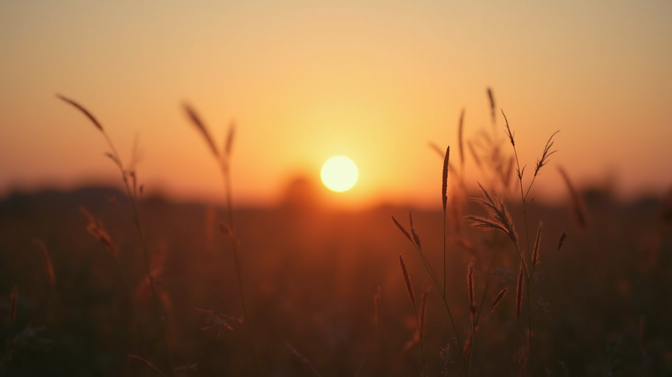 Eye-level view of a serene landscape with a sunset
