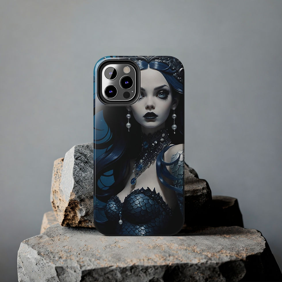 Thumbnail: Blue Siren Mermaid-Gothic-Blk n White Pearl Silver Crown Skin Tough Phone Cases