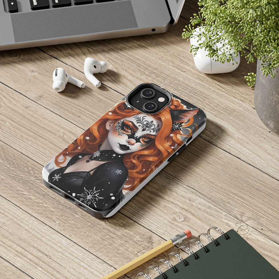 Thumbnail: Orange Long Haired Calico Cat Fae- Black Snowflake Tough Phone Cases