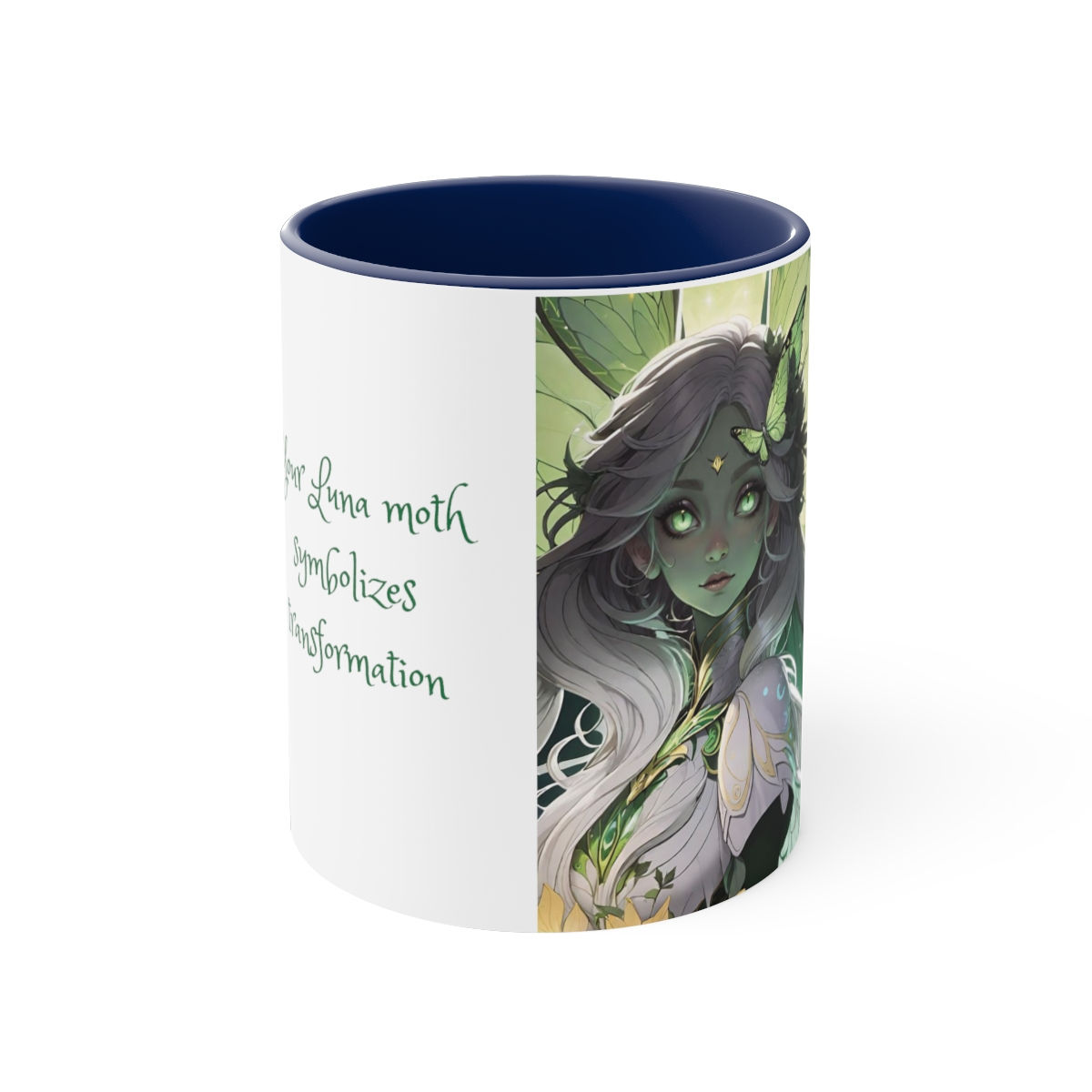 Luna Moth Faery- Luna Moth Symbolizes Transformation- Accent Coffee Mug, 11oz